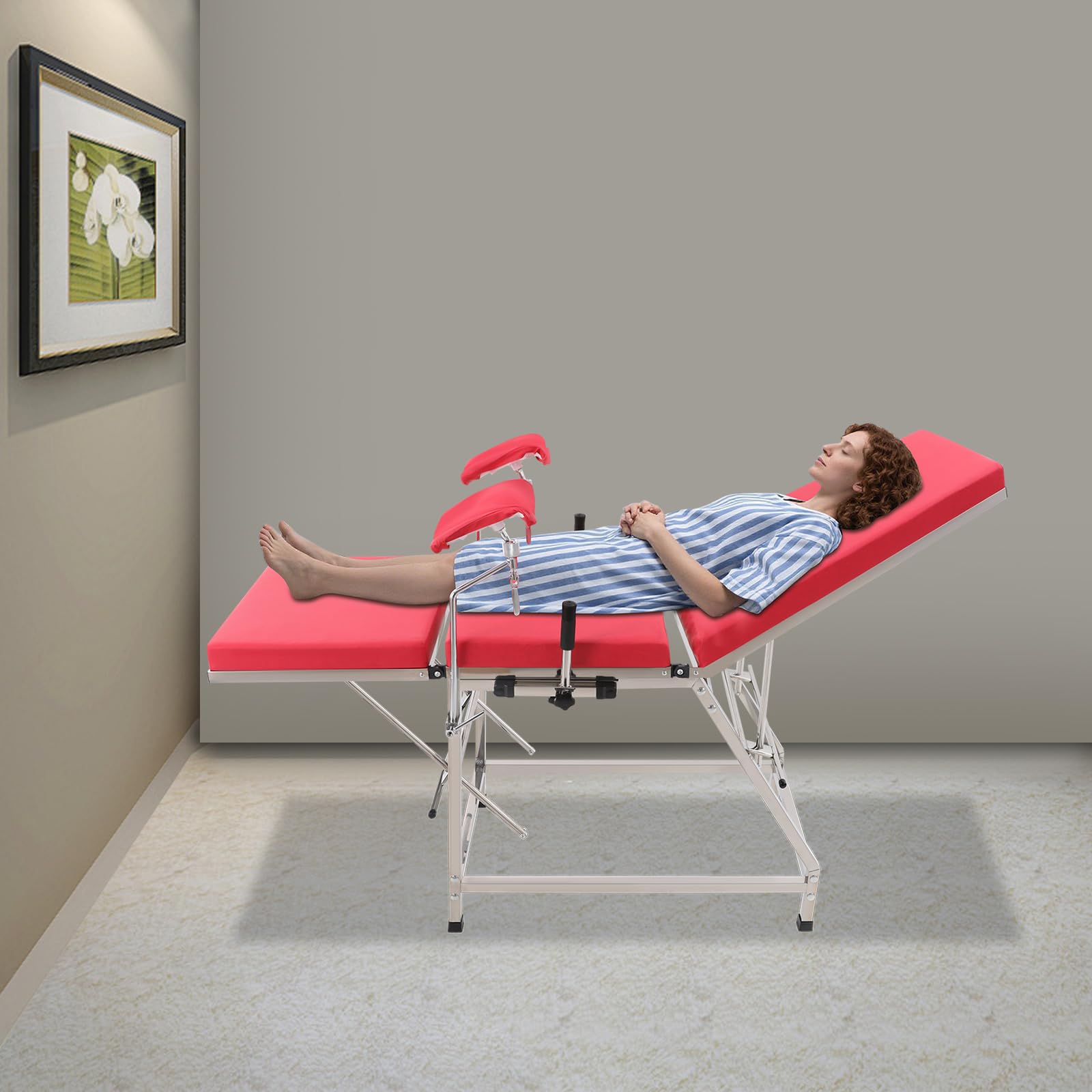 Sedia da ginecologo, regolabile con schienale e gamba, sedia ginecologica a forma di U, portata fino a 200 kg, per cliniche ospedali, 102 x 77 31 cm (rosso)