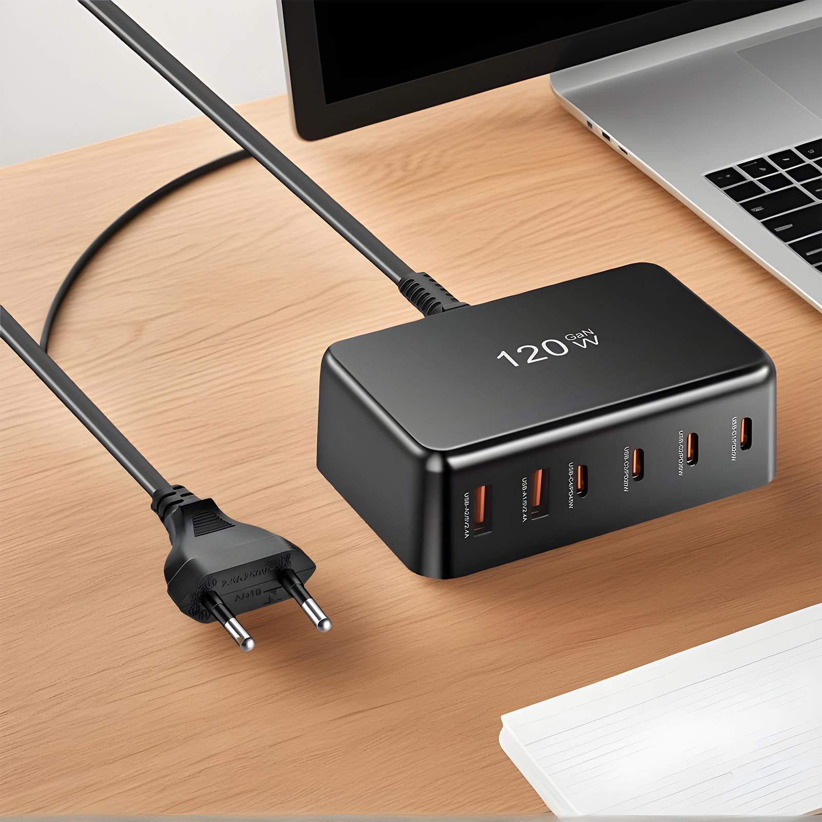 Caricatore Rapido USB C Caricatore da Viaggio per Cellulare | Dispositivo di Ricarica Rapida da 120W 6 Porte per Utenti di Dispositivi Mobili e Persone Attive Viaggiatori