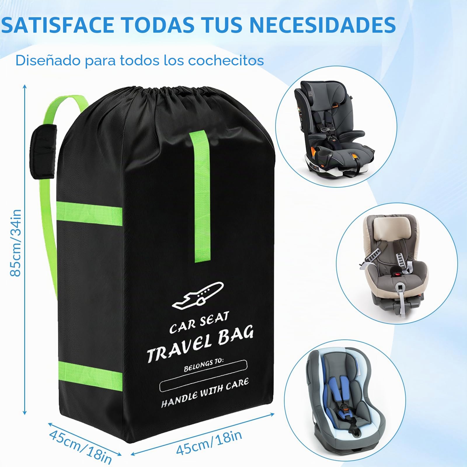 Transporttasche Bolsa de Transporte para Asiento de automóvil para bebé, 34 × 18 × 18 Pulgadas, Bolsa Impermeable de Tela Oxford 600D, Bolsa para Cochecito para Viajes en avión