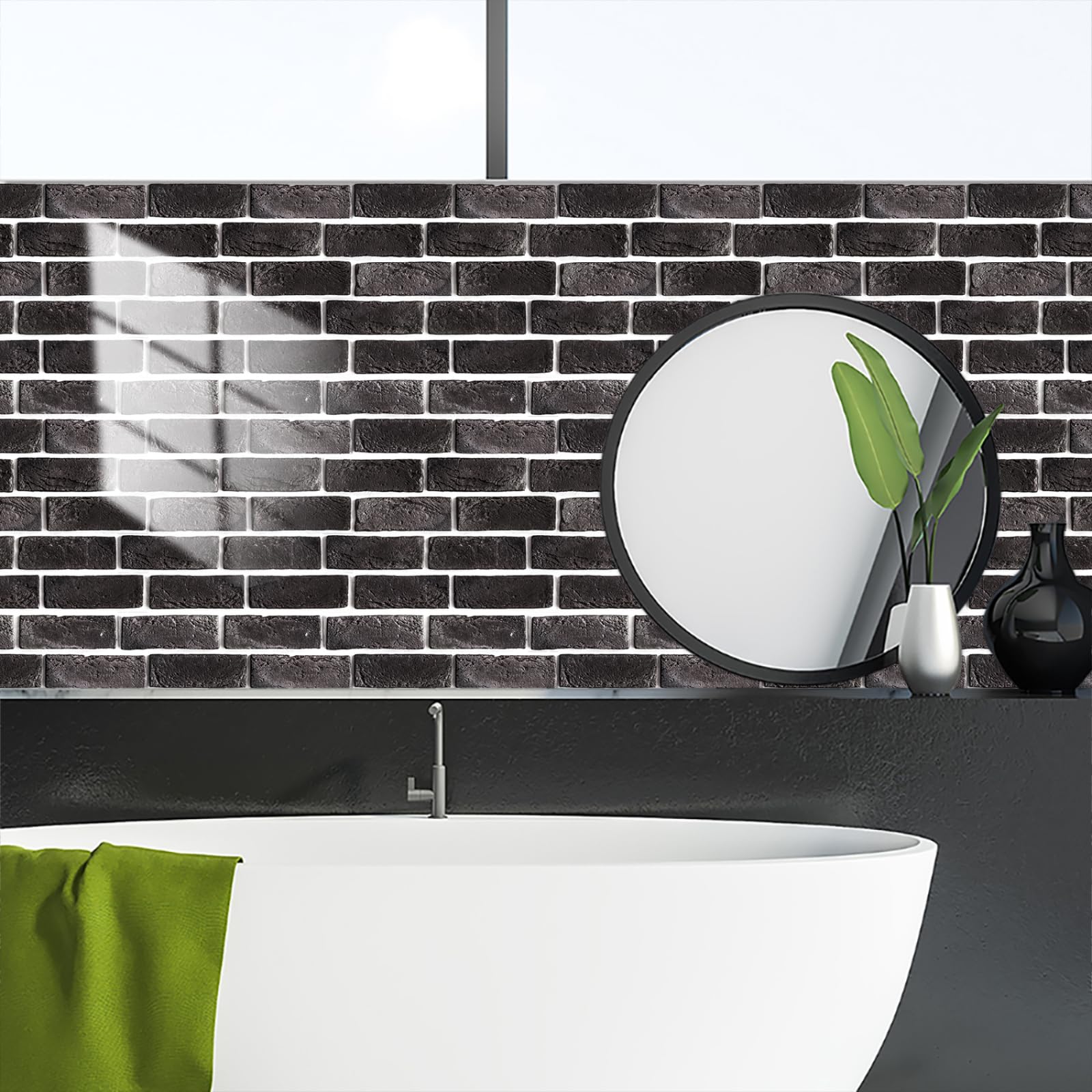 Pavimento Pvc Adesivo Mattone Grigio Nero Piastrelle Adesive Pavimento Cucinao Bagno Mattonelle Adesive Cucina Paraschizzi Cucina Adesivo Rimovibile Adesivi per Piastrelle Bagno 27x27cm/30 Pcs