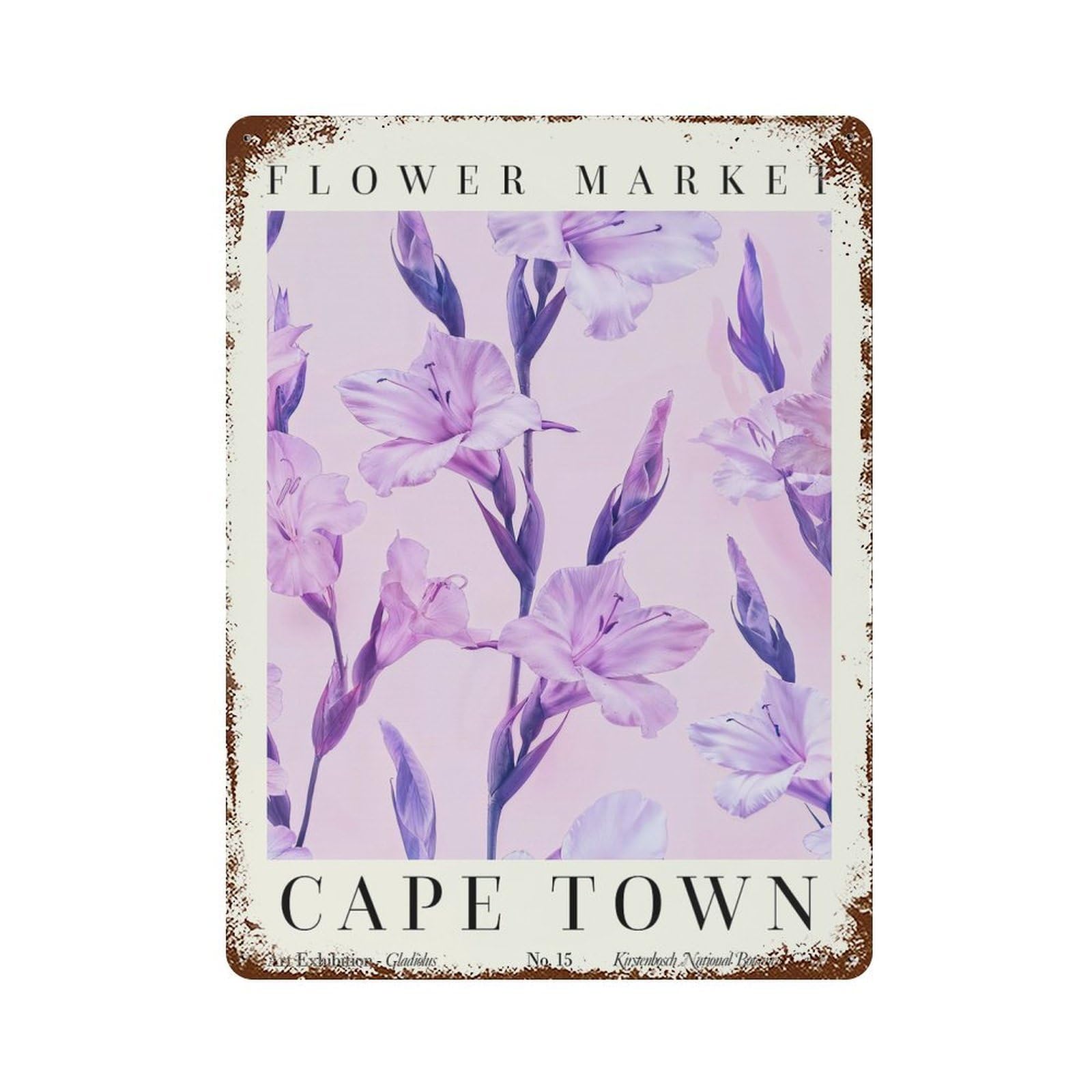 Gladiolus Cape Town Flower Market Rust Effect Tin Sign 15.7"x11.8", Rustic Home Decor for Cafe, Home Bar And Lounge Decor