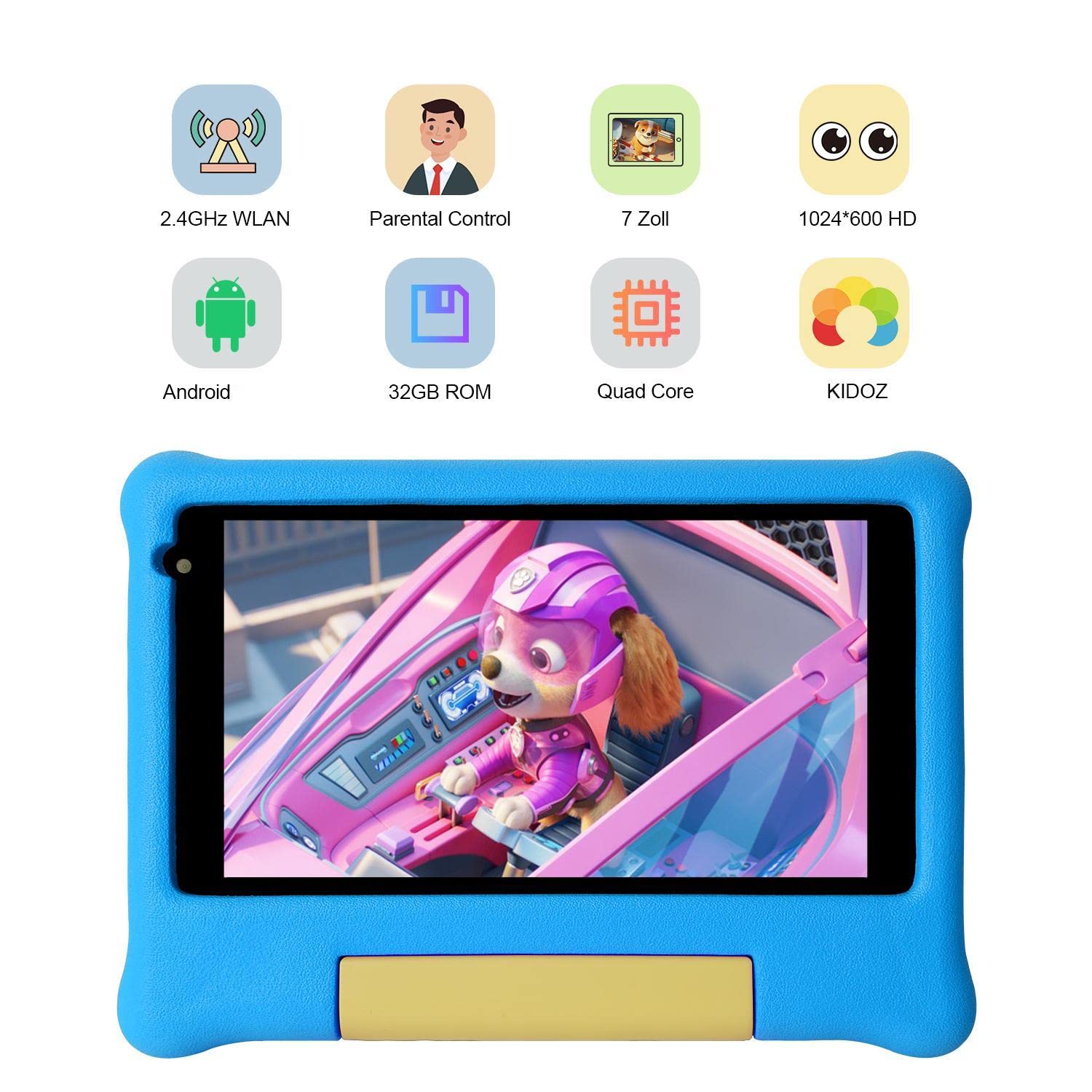 Gleeso Tablet Bambini 7 Pollici Android Tablet con Controllo Parentale(Blu)