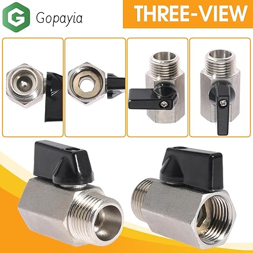 Miniatura 3 de Mini válvula de bola de 12" para sistema de drenaje de calentador de agua RV NPT macho a hembra 2 unids