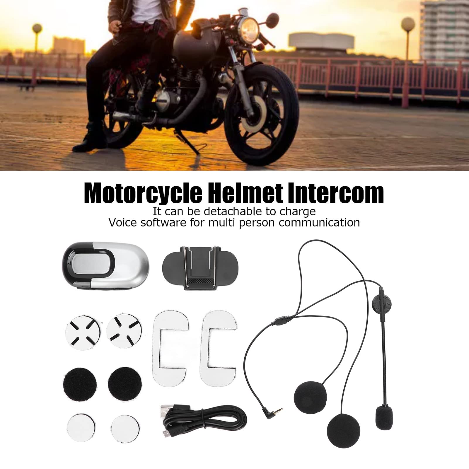 Cocoarm Casco Moto Bluetooth Auricolare, Batteria 1100mAh (SILVER)
