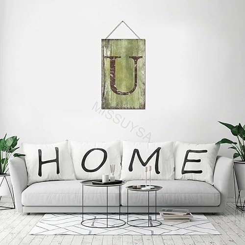 Vista 179 de Letrero colgante de madera con letra J, letrero de madera para decoración del hogar, 26 letras del alfabeto de metal, placa de madera, decoración