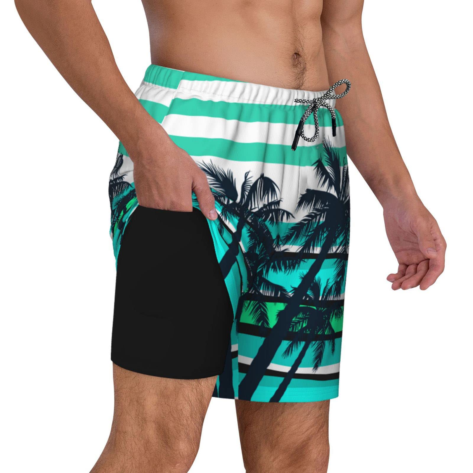 feelacle Mens Swim Trunks 9" Inseam Board Shorts Beach Swimwear Bathing Suit with Compression Lined and Pockets