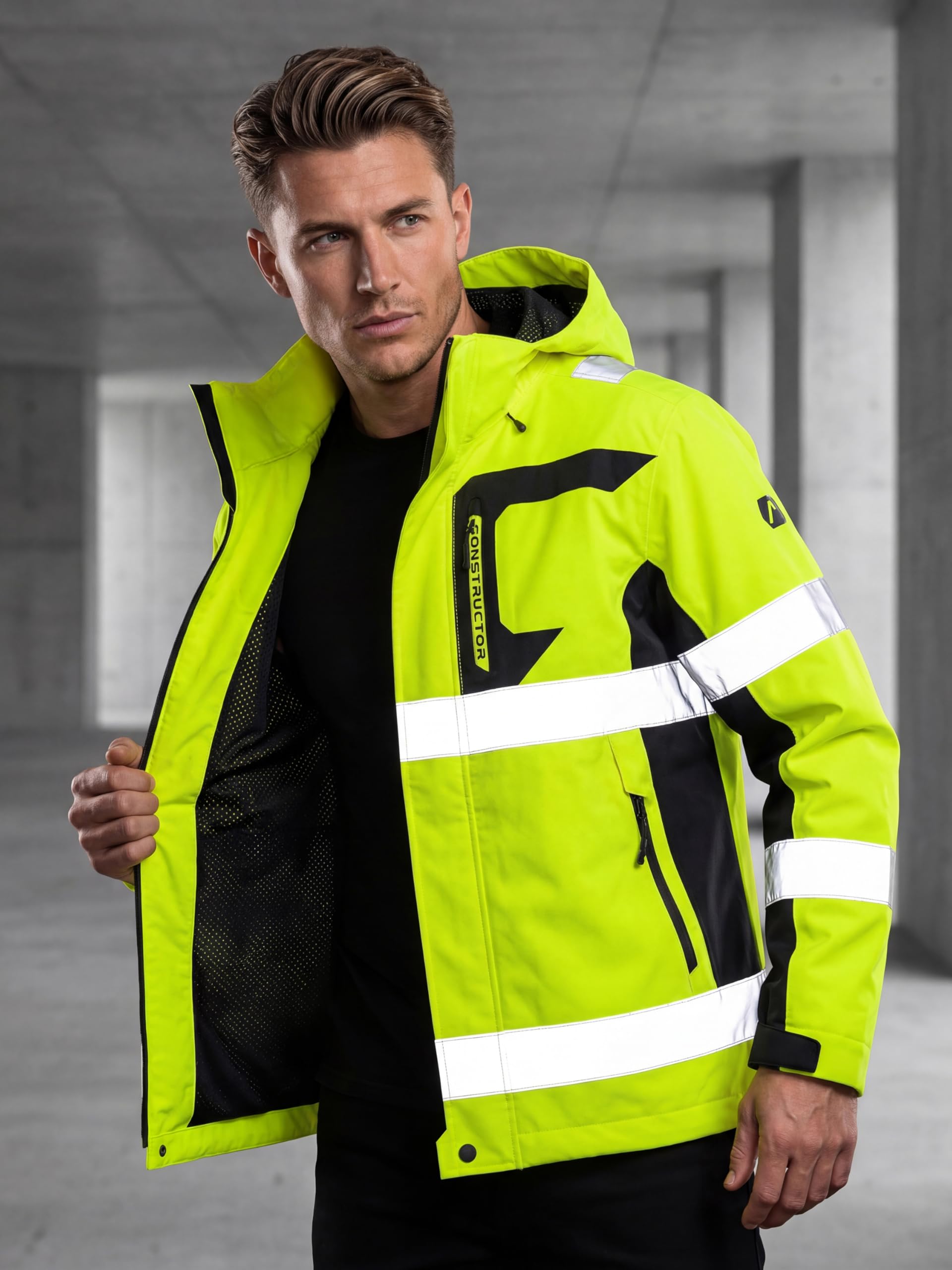 ACE Constructor HiViz Kurtka przeciwdeszczowa – wodoodporna kurtka ostrzegawcza z elementami odblaskowymi i kapturem – zgodna z normami EN ISO 20471 i EN 343 – rozmiary od S do 4XL
