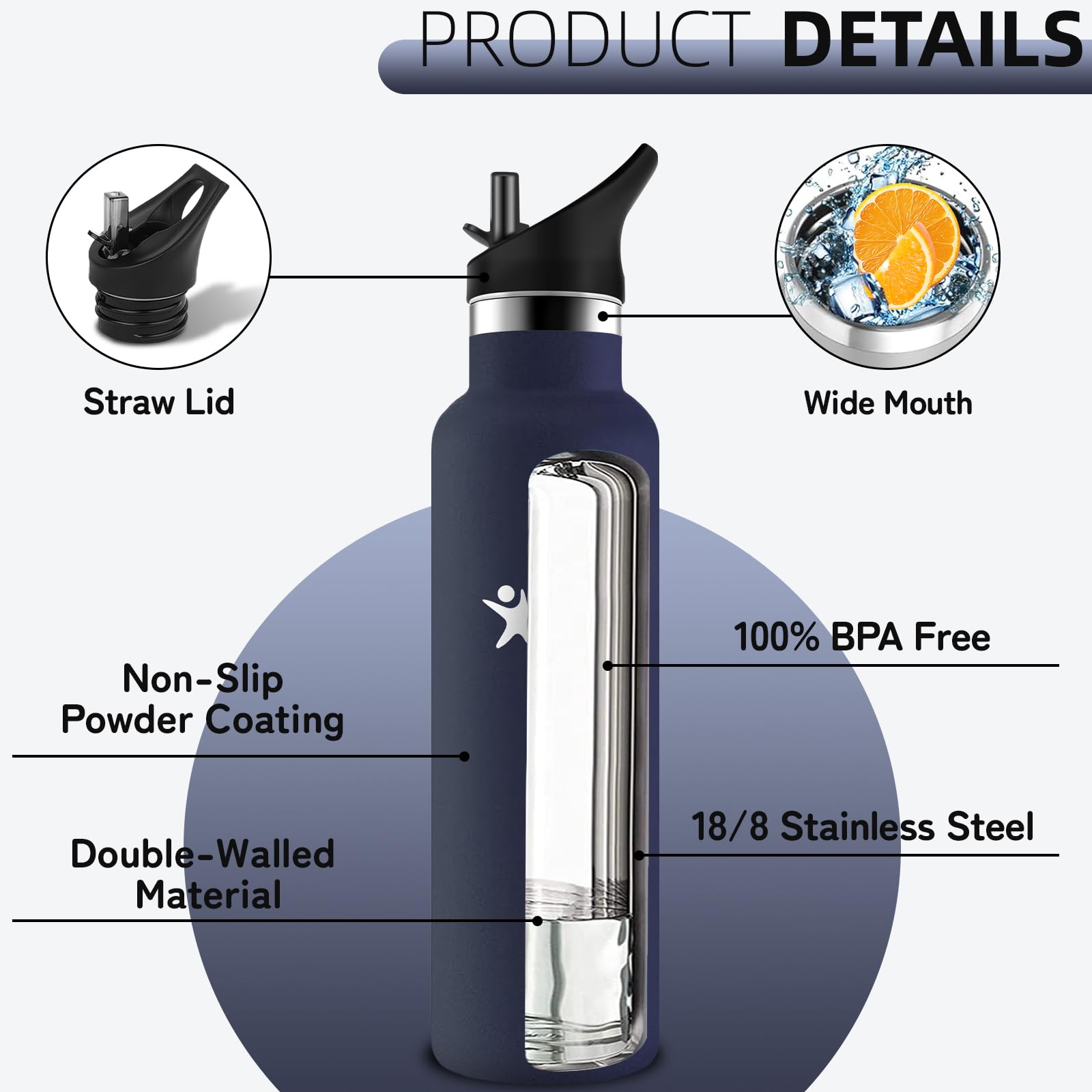 Grsta Borraccia Termica, Borraccia 750 ml, Borracia con Cannuccia, Senza Perdite, Bottiglia Termica Senza BPA, Acciaio Inossidabile 18/8, Borracce Termiche per Campeggio, Uffici, Viaggio, Palestra