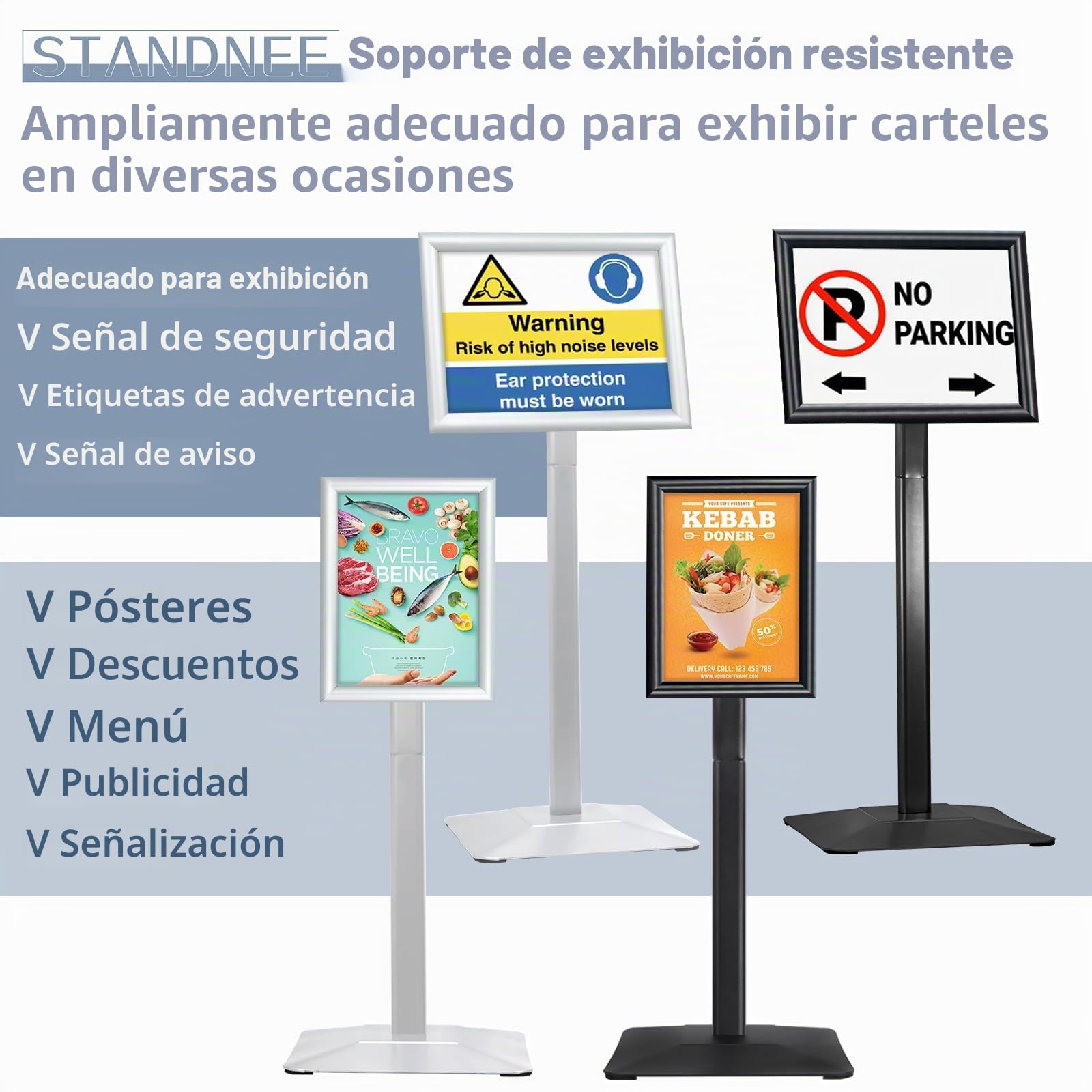 A3 Soporte de exhibición Soporte de letrero de alta resistencia Soporte de letrero de piso, soporte de cartel Pedestal Letreros de pie para anuncios, menú, aviso, fiestas (negro)