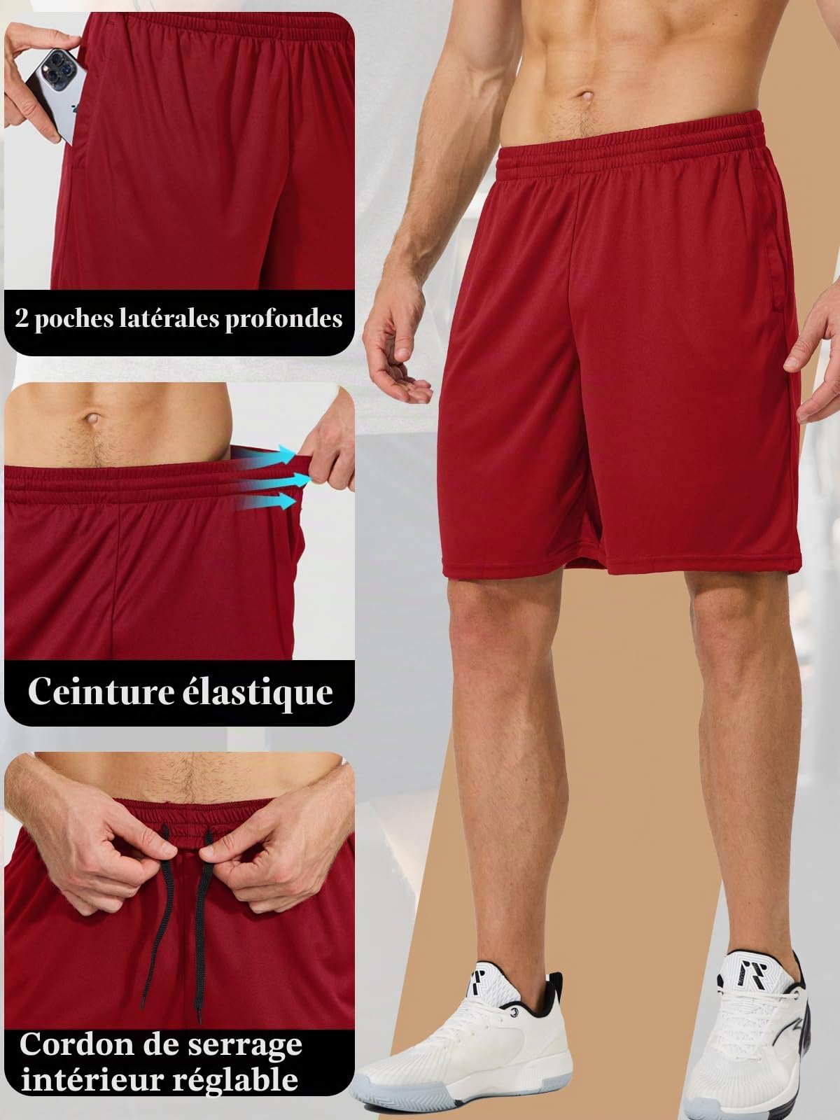 ZENGVEE Pack de 5 Shorts pour Hommes avec Poche, Respirant, à Séchage Rapide, Vêtements de Sport pour Hommes, Gymnastique, Fitness, Tennis