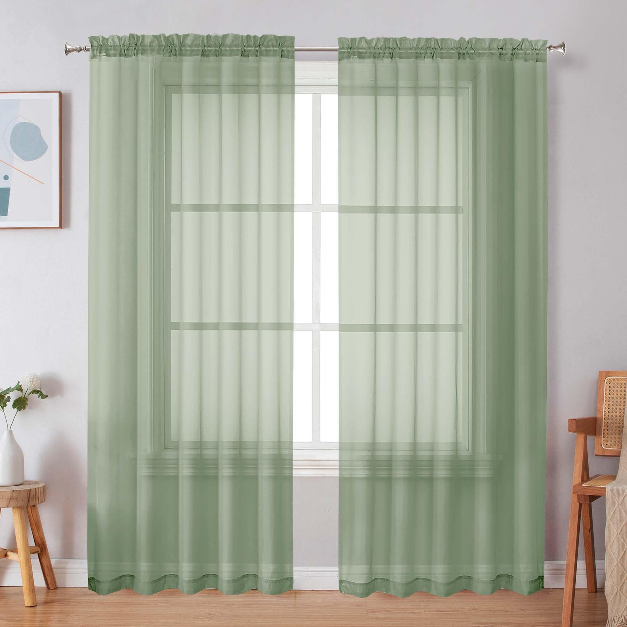 Simplebrand Sage Green Sheer Curtains 72" Length 2 Panels Light Filtering