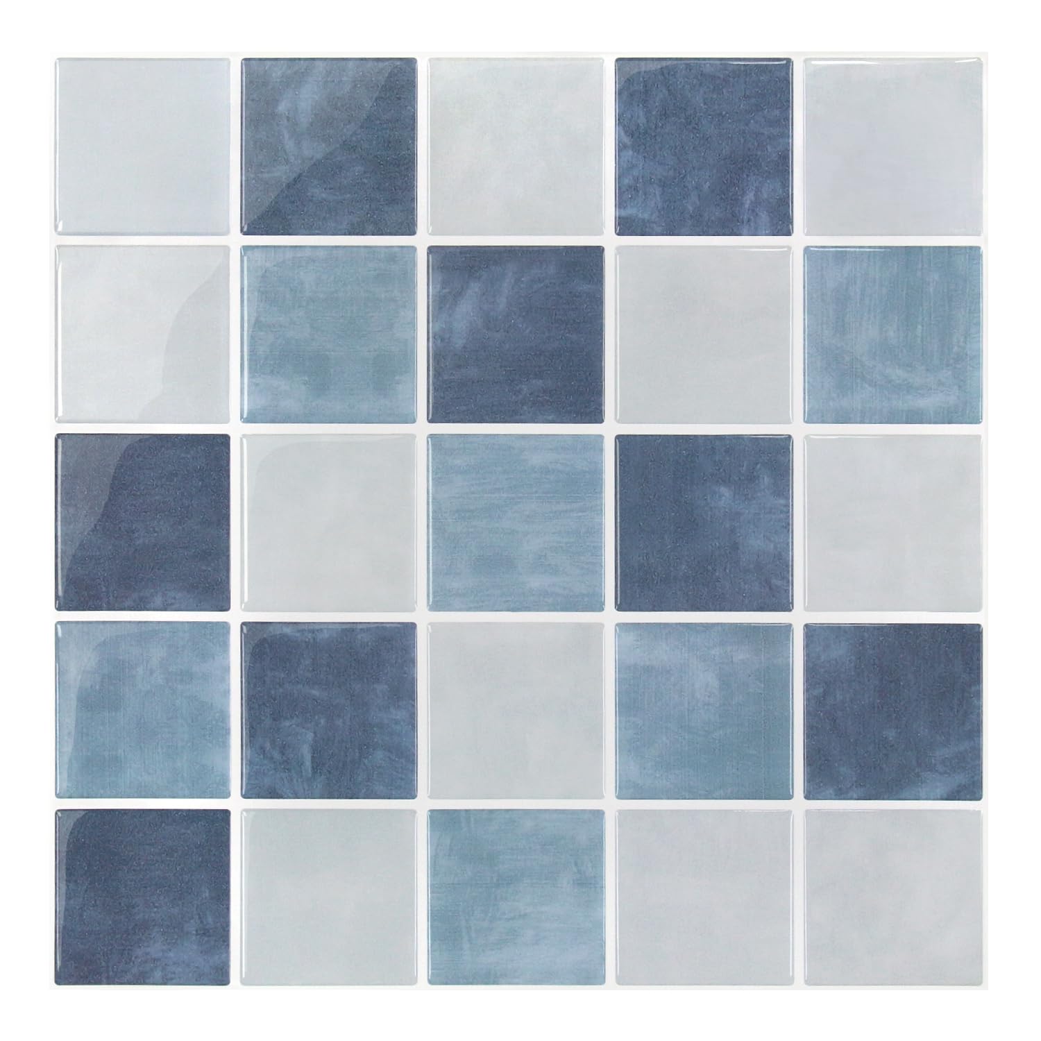 Commomy Più Spessi Piastrelle Adesive Cucina Blu-Grigio,10 pezzi | Paraschizzi Cucina Mattonelle Adesive Bagno, Vinile Pannelli Decorative 3D per Parete,30,5 x 30,5 cm