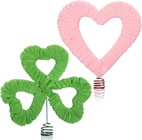 2 adornos para árbol del día de San Patricio de 7 pulgadas, decoración romántica de terciopelo rosa corazón verde trébol decoración romántica para