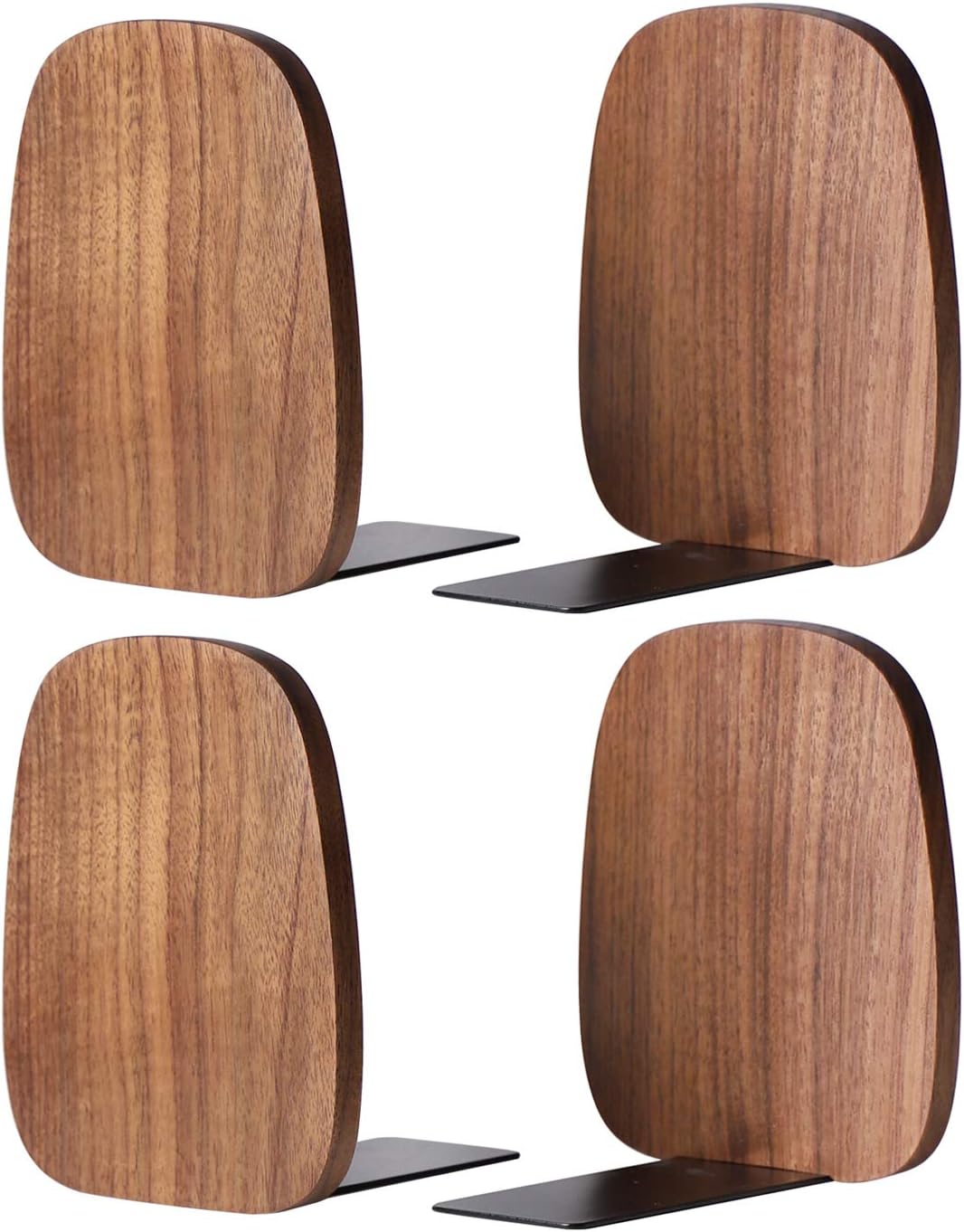 Muso Wood Book ends, wooden bookends 2 pairs - Decorative book ends for shelves - Sturdy book stop for Gift/Home/Office/School 14x12x10.8cm (Walnut wood)