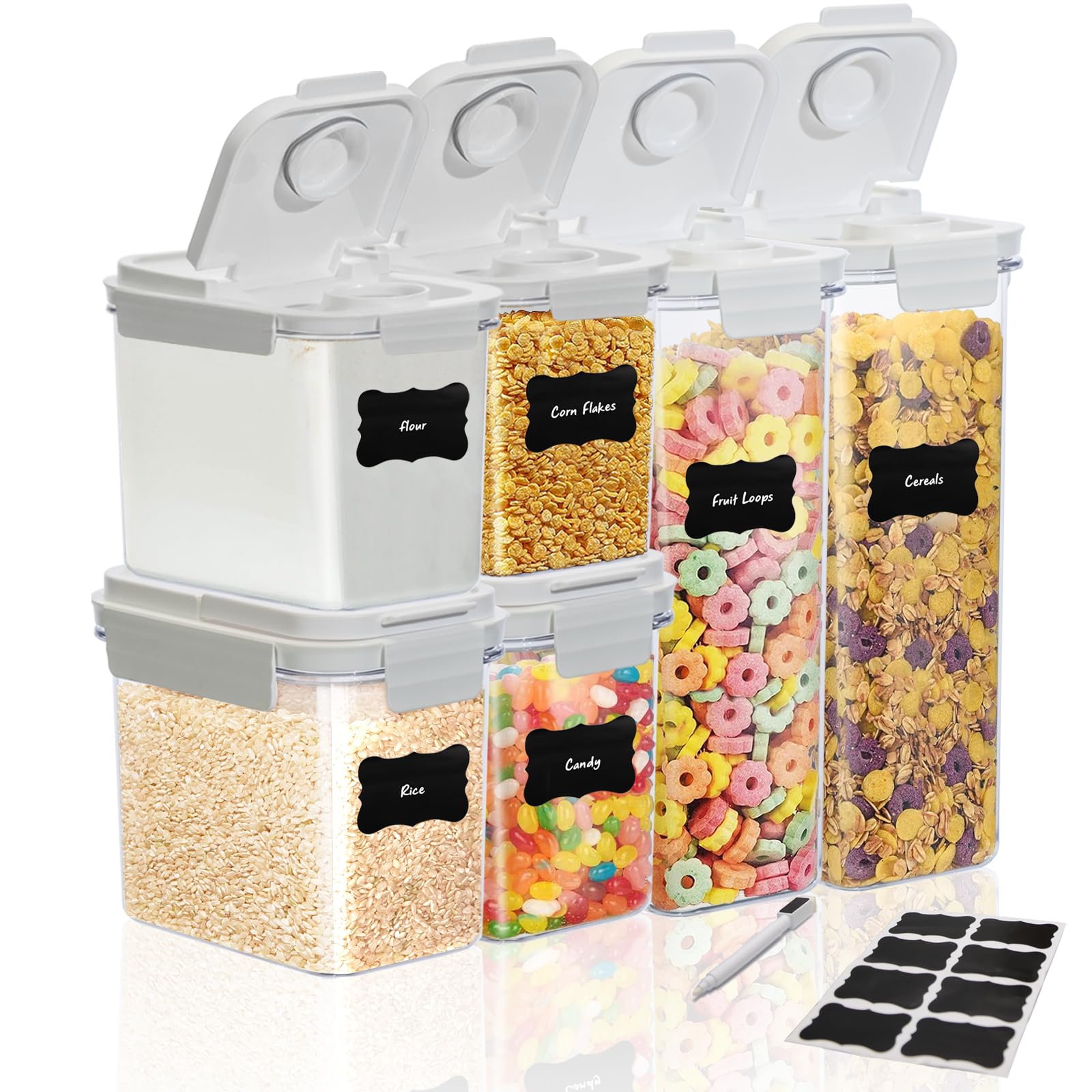 Cereal Storage Container Set, Flip Top, Air Tight Pantry Storage Containers BPA-Free PET Plastic, Reusable (FG12pcs)