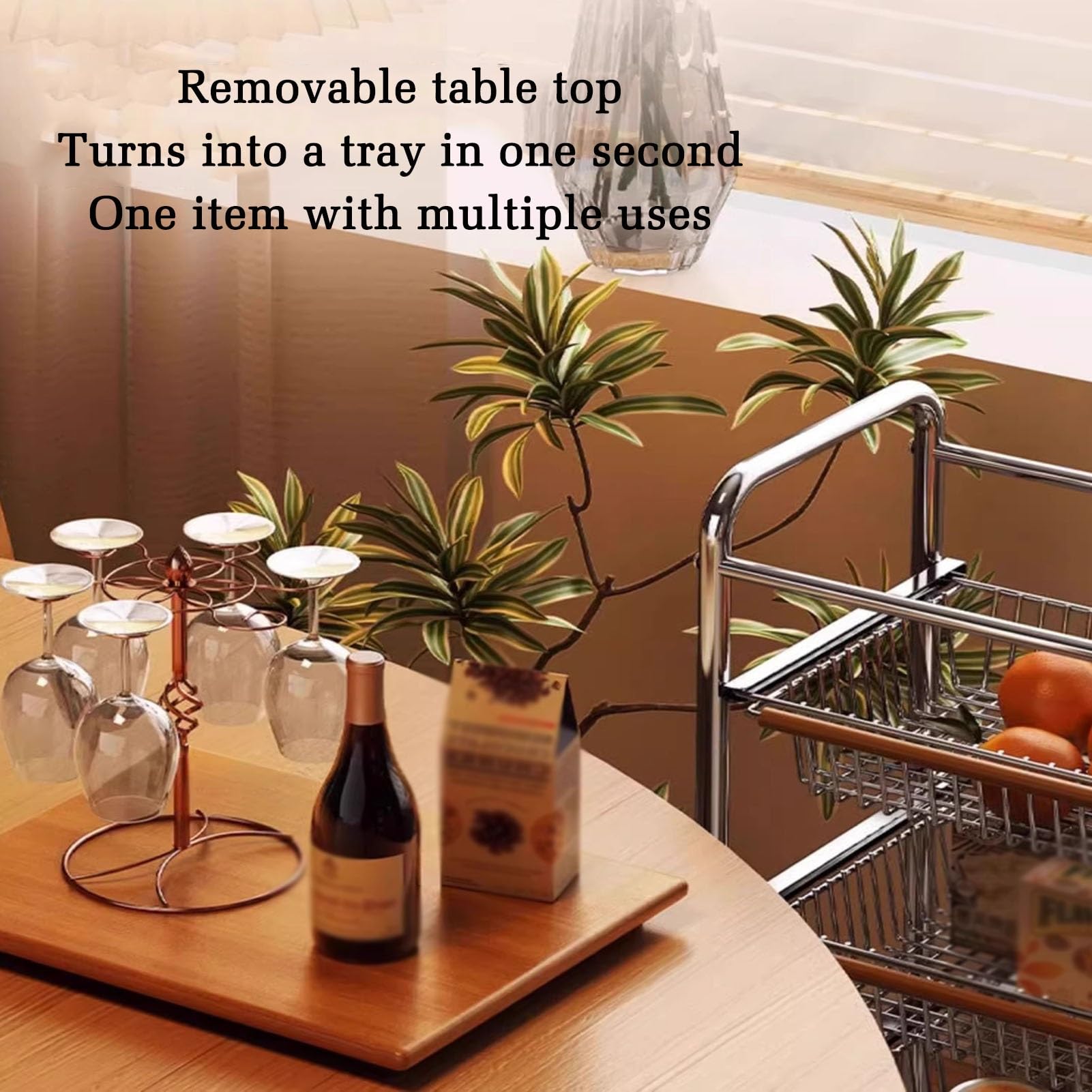 Genérico Carrito Multiusos de Metal de 4 Niveles con Ruedas: estantería de Almacenamiento móvil, fácil de Montar, Ideal para Cocina, baño, Oficina y balcón. Carrito de Almacenamiento Abierto con Capa