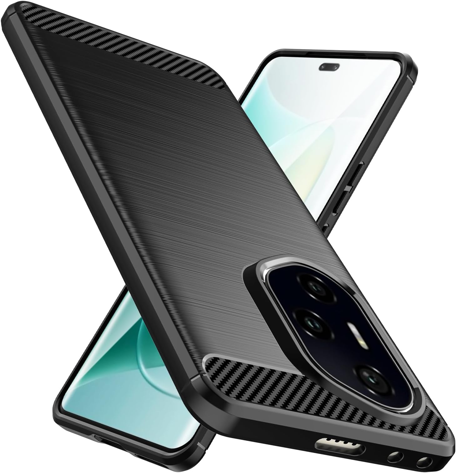 Case for Honor 300 Pro/300 Ultra 5G, Military-Grade Shockproof, Carbon Fiber Texture, Soft Flexible TPU Slim Anti-Scratch Cover Case, Black