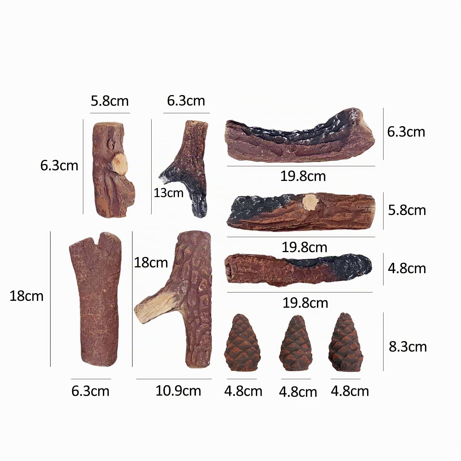 Madera de cerámica para chimeneas de bioetanol, Troncos de Gas, 10 Piezas de leña de cerámica Decorativa para Interiores y Exteriores, Insertos de Gas, ventilados, sin ventilación……