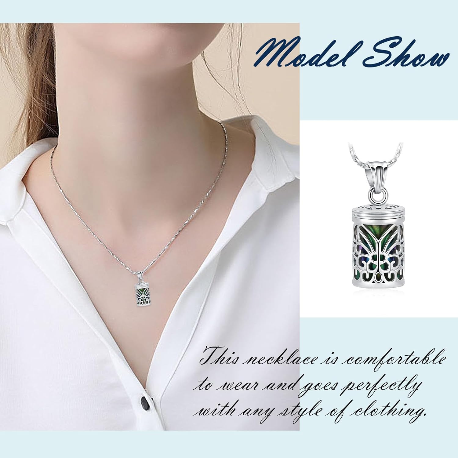 Imrsanl Hollow Butterfly Cage Cremation Jewelry Cylinder Urn Necklace for Ashes Memorial Locket Pendant Loved Ones Funeral Keepsake for Women Men - Image 4