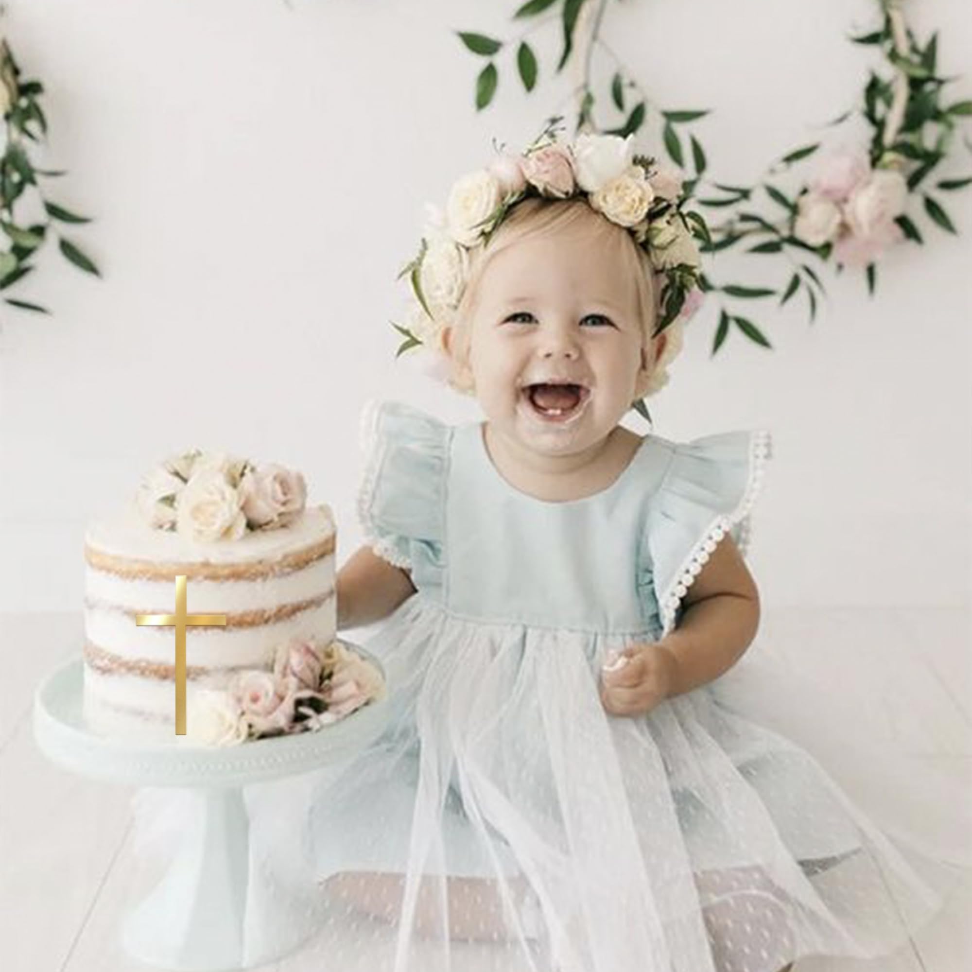 ZHUOWEISM 10 PCS Acrylic Cross Cake Topper Christian Baptism God Bless Cake Pick for First Communion Theme Baby Shower Birthday Party Cake Decorations Supplies Gold — view 6