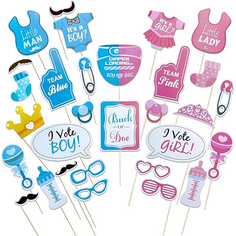 30pcs Baby Shower Photo Booth Props Baby Gender Reveal Decorations
