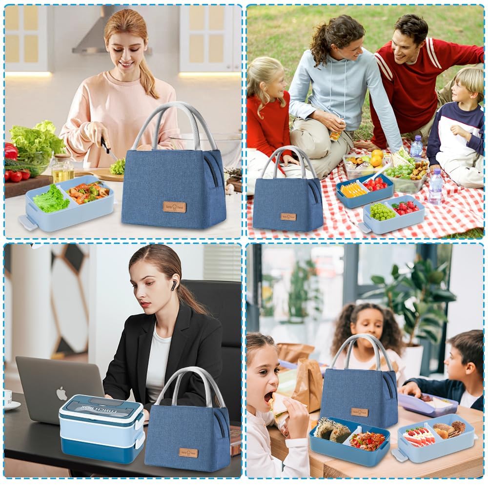 Porta Pranzo Kit, 1600 ml 2 Strati Lunch Box Ermetica con Borsa Termica e Posate, Portapranzo per Microonde e Lavastoviglie,Schiscetta Pranzo, Bento Box per Adulti Lavoro Picnic Ufficio (Blu)