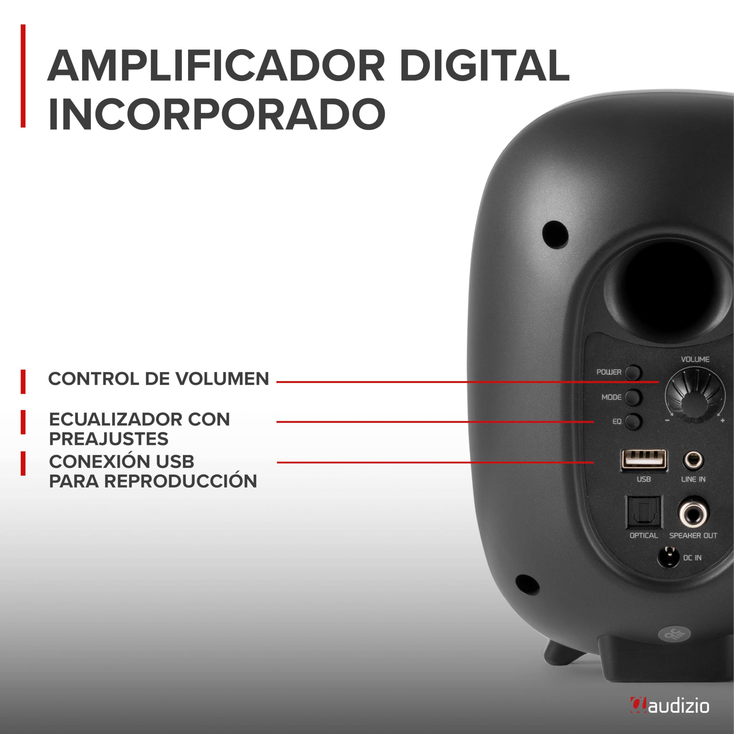 Audizio RS60 – Altavoces de PC/Estudio Activos 120W con Bluetooth, Entrada óptica, USB, AUX y RCA, woofer 3” y Tweeter 1”, Ideal para Altavoces Ordenador sobremesa Gaming y monitores de Estudio