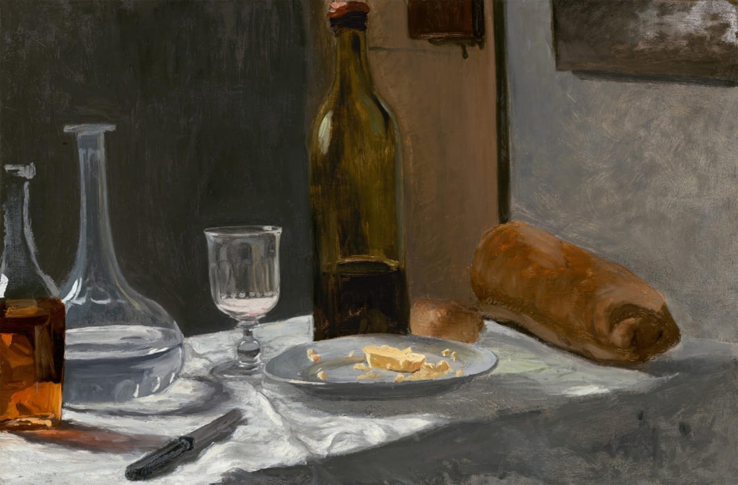 SERENDIPITP Aesthetic Poster Photo Wall Print Retro Picture Still Life with Bottle Carafe Bread and Wine by Claude Monet Modern Wall Artwork for Home Decor 60x90cm