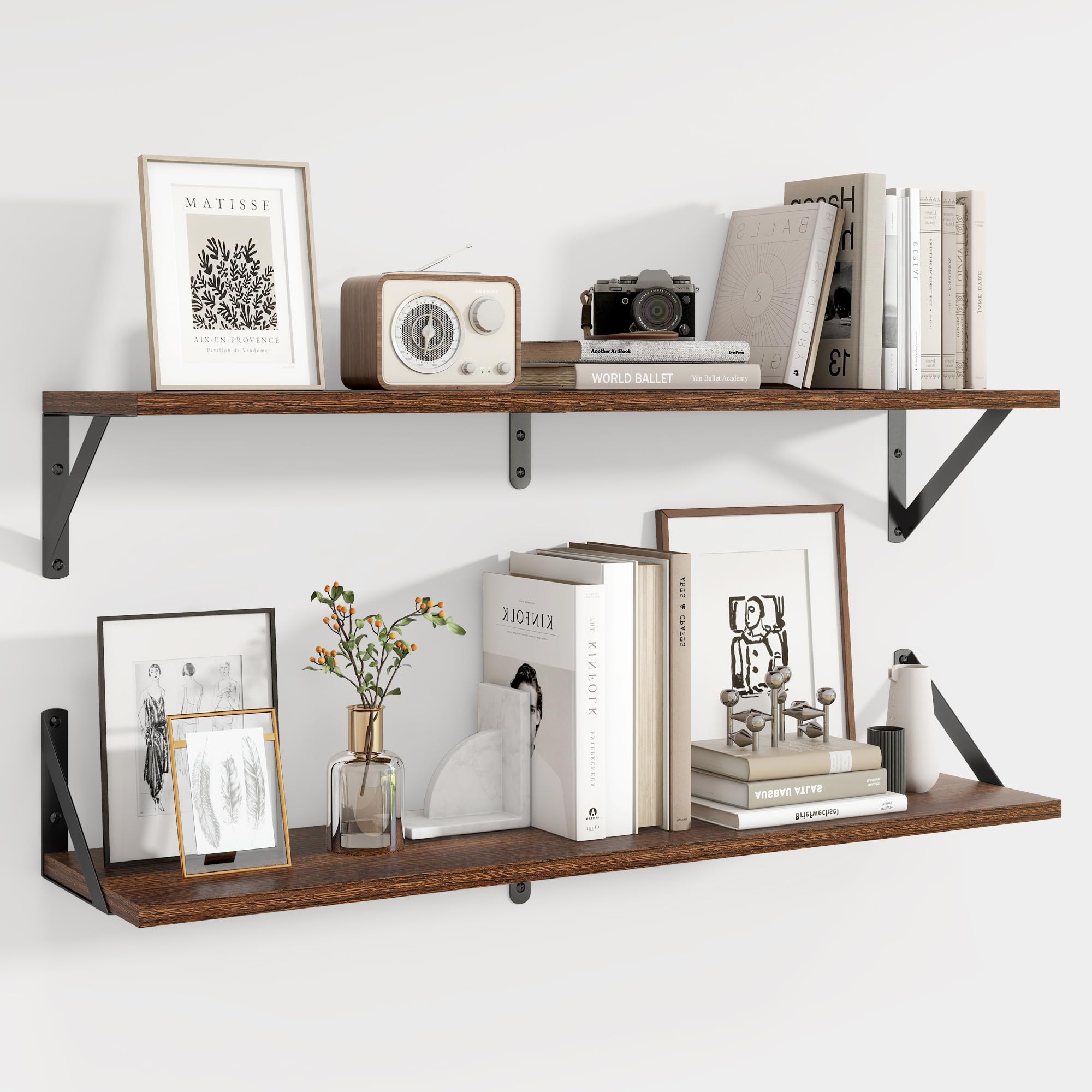 Axeman Walnut Floating Shelves | 80cm x 20cm Wood Wall Mounted Shelves Set of 2 | Rustic Walnut Shelves for Living Room Bedroom Bathroom — image 1