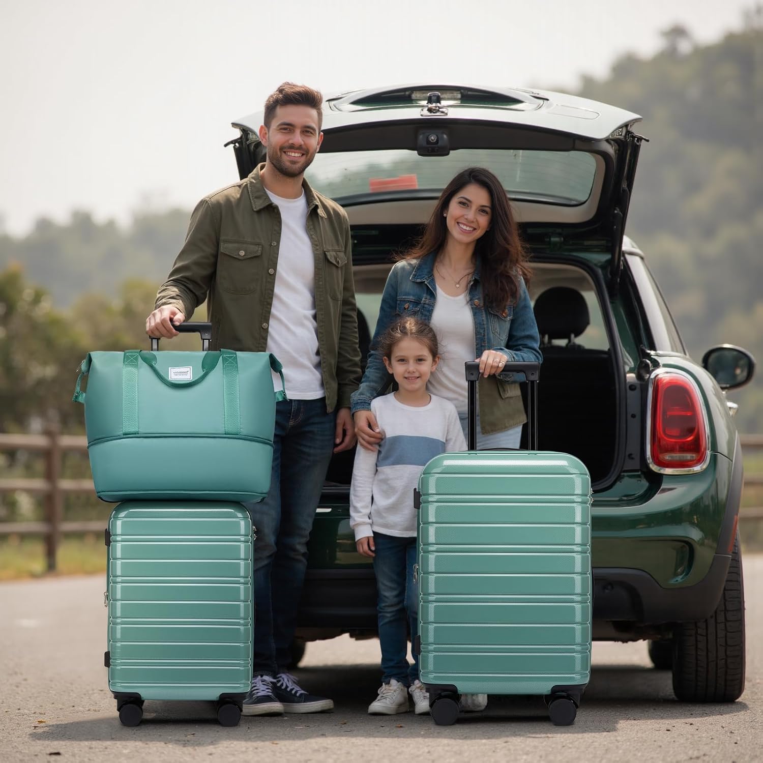 LARVENDER 5 Piece Hardside Expandable Luggage Sets with Wheels Lock, Lightweight PC+ABS Rolling Hardside Suitcase for Women and Men,Glossy Misty Blue