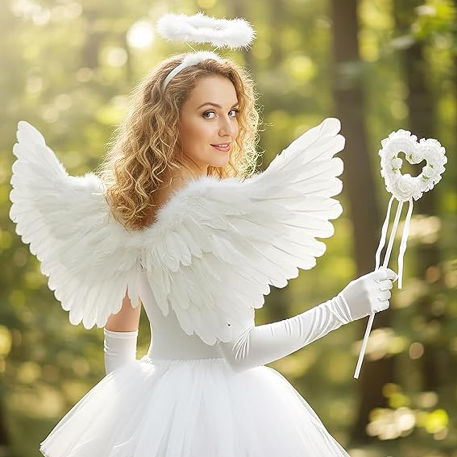 SSKHE 3PCS Angel Wings and Halo,Angel Costume Fairy Wings,White Angel Wings Fallen Costume Fairy Fallen for Adult Halloween Christmas Party - Image 4