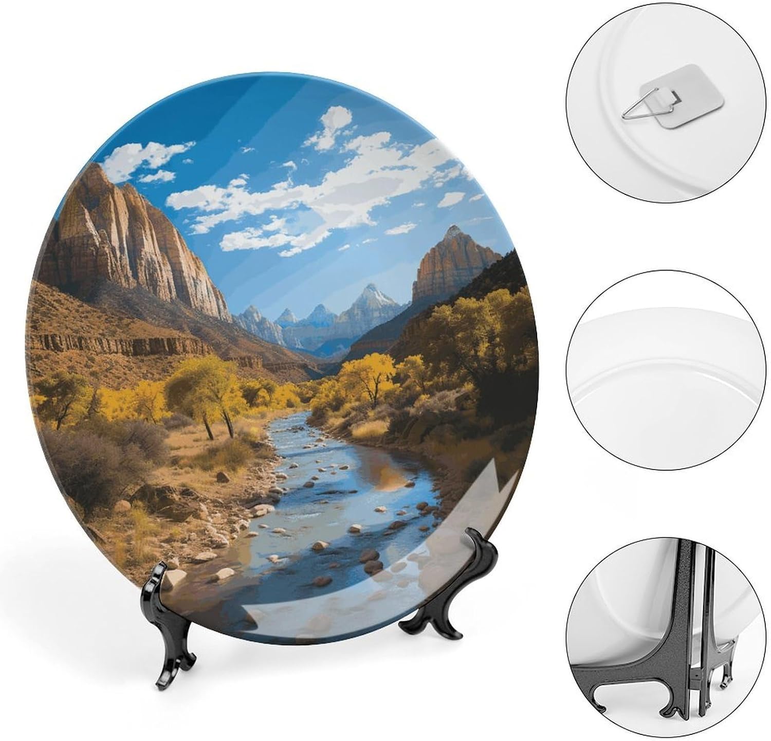 Zion National Park Ceramic Display Plate Decorative Round Hanging Bone China Plate with Display Stand for Kitchen Dining Room Wine Cabinet Home Décor Art Decoration 8inch image 4