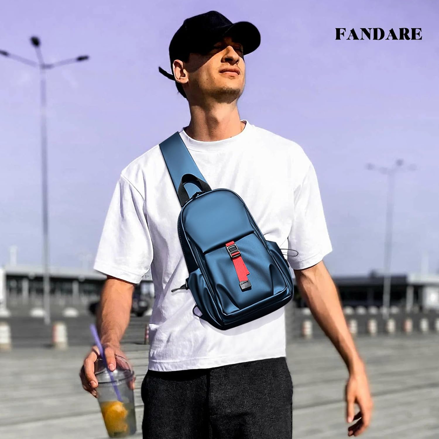 FANDARE Crossbody Small Sling Backpack Sling Bag for Men Chest Messenger Pack Shoulder carry pouch Body Wallet Waterproof Waist Pack for Hiking Running Cycling Outdoor Travel Sport Daypacks Blue