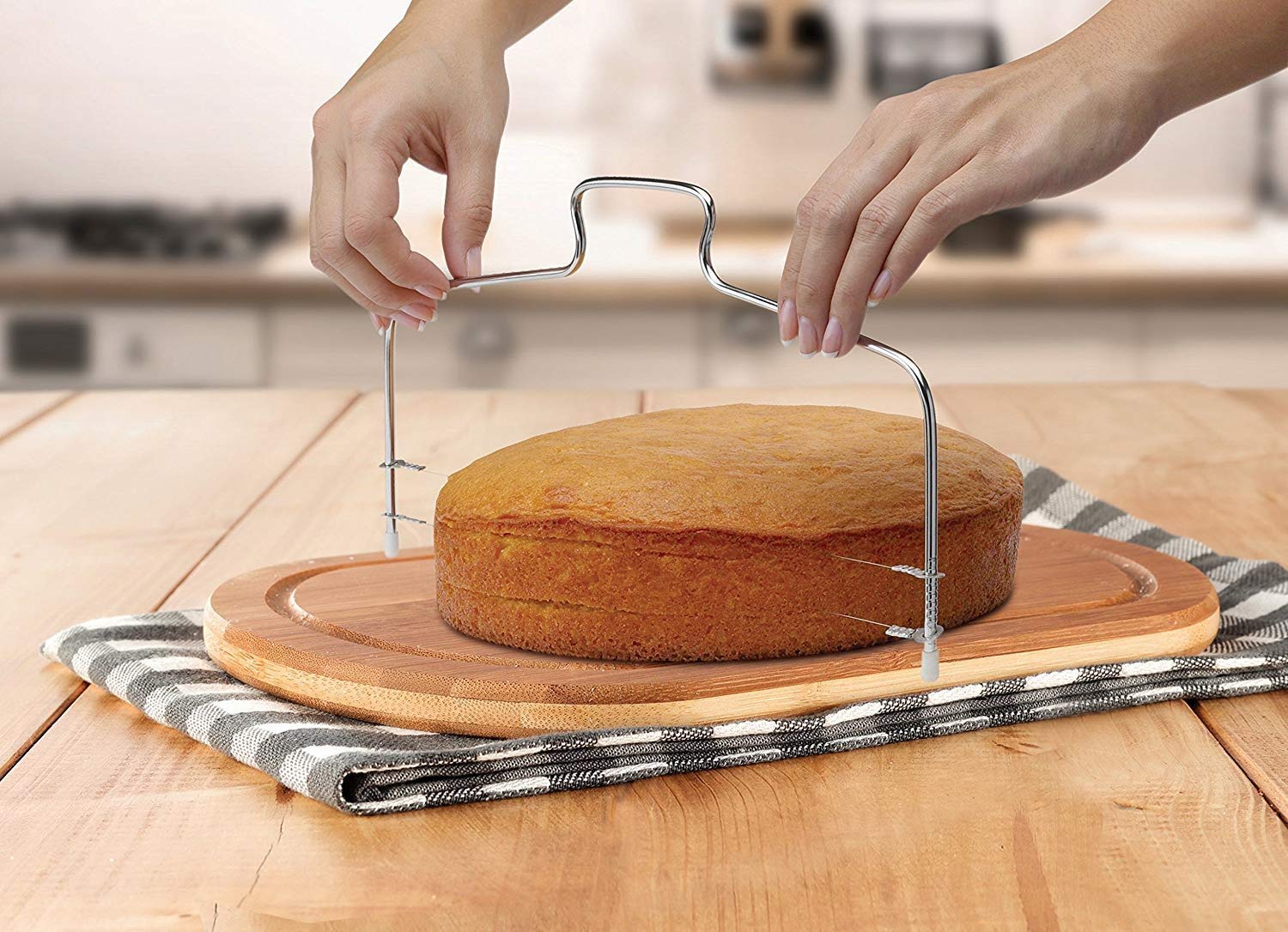 Lukzer Stainless Steel Cake Cutter Tool with Adjustable Wire | Cutter for Cake Slicer & Leveller | Precise Cake Layer Cutter for Baking, Pizza, Bread & Pastry Decoration | Kitchen Bakeware Tool.