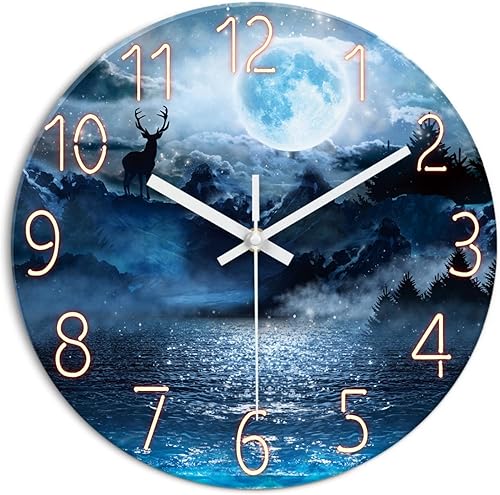 Miniatura 10 de XFM Reloj de pared azul de 12 pulgadas Luna Relojes de pared con pilas, silencioso, sin tictac, moderno, decorativo, redondo, analógico, para sala