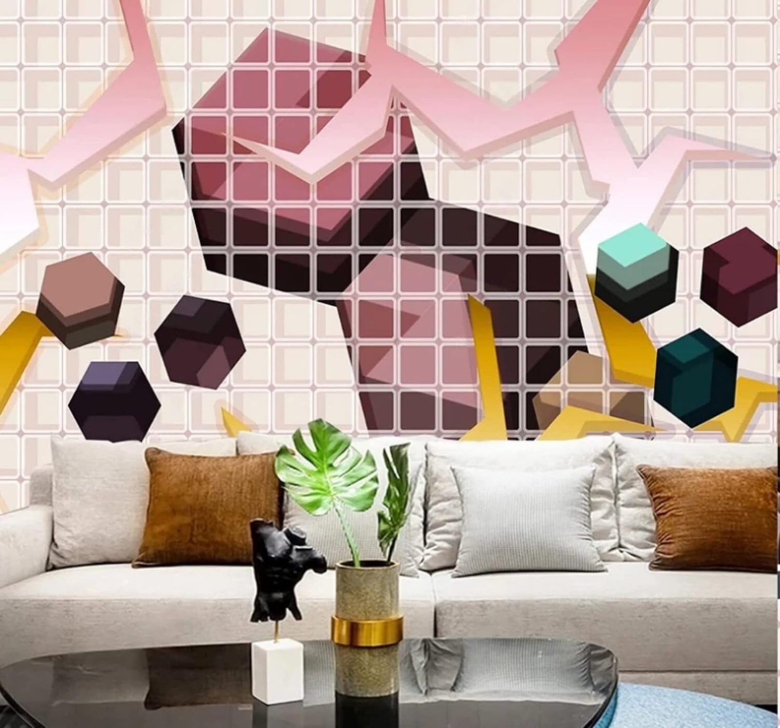 XLMING Abstract Three Dimensional Geometric Grid Lines 3D Wallpaper Luxury Silk Study Dining Feature Sofa Grey Bedroom Living Room Tv Decorative Wall-150cm×105cm