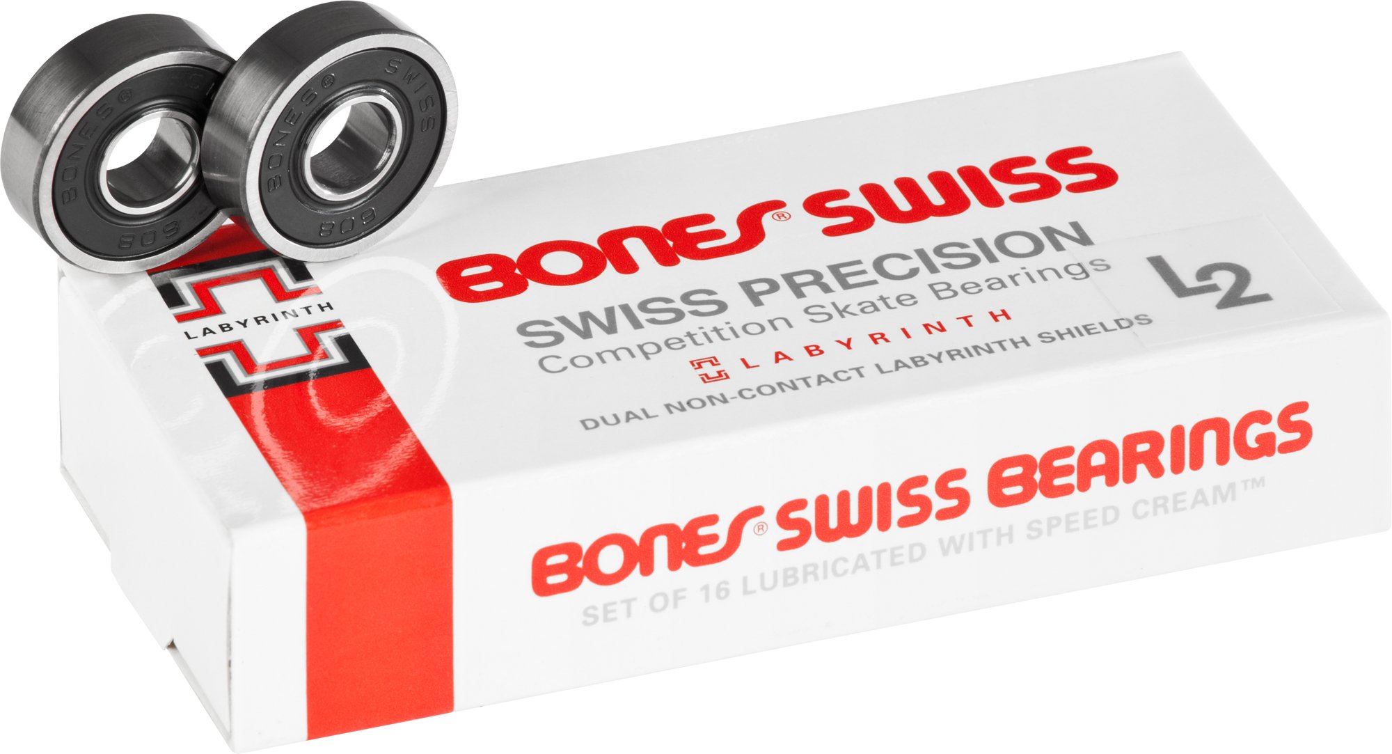Bones Bearings Swiss Labyrinth 2" Skate Bearings (16-Pack), 8mm