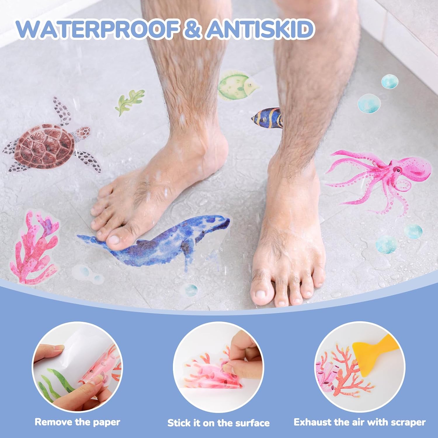 PRATIQUE Non Slip Bathtub Stickers, 6 Pages Sea Organism Adhesive Kids Anti Slip Decal Threads for Shower Floor and Bath Tub Decals(Ocean) image 3