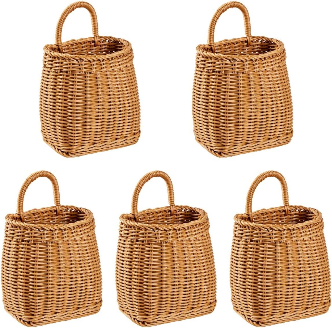 Healeved 5pcs Imitation Rattan Woven Hanging Storage Basket Portable Wall Flower Organizer for Home Retro Design Simple and for Kitchen Living Room and Bedroom Storage