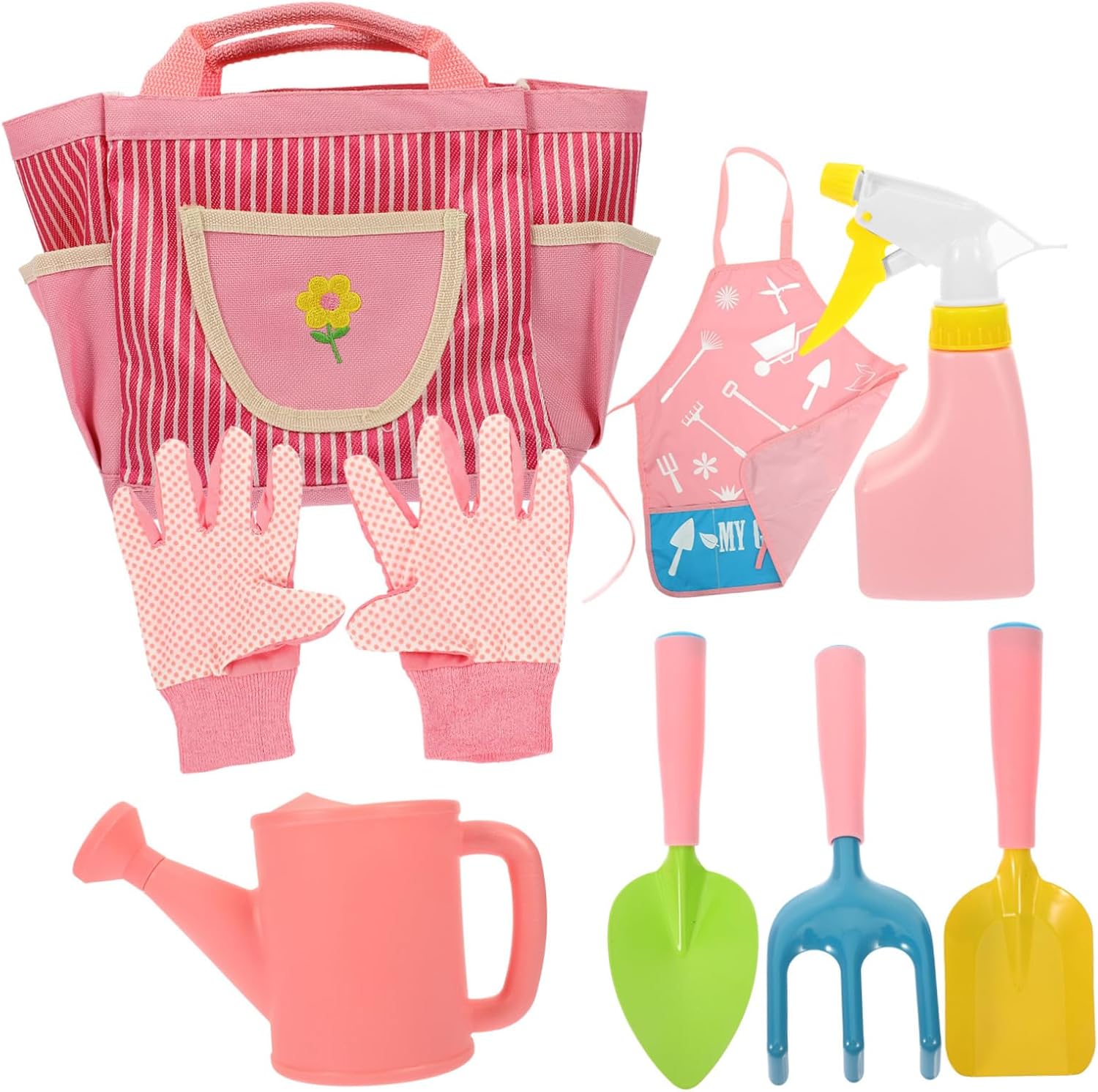 Yardwe 1 Set Kids Gardening Tools Set Shovel Rake Watering Can Gloves Apron Perfect for Kids'