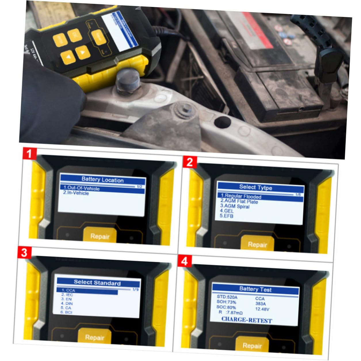 Tragbarer 12v-autobatterie Analysator mit 2, 4-zoll Display