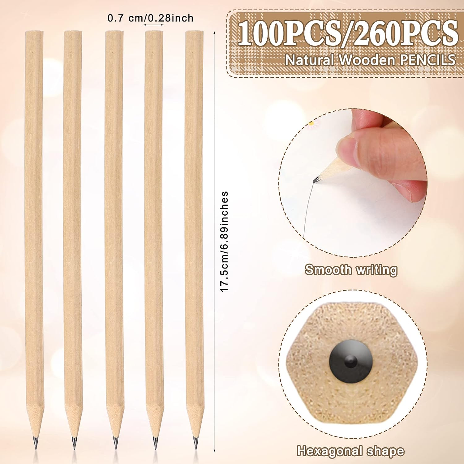 Fumete 260 Pieces Wooden Pencils Bulk No Eraser Hexagonal HB Graphite Unsharpened Natural Wood Pencils Without Erasers Classroom Gifts for Students Bulk Goodie Bag Stuffers