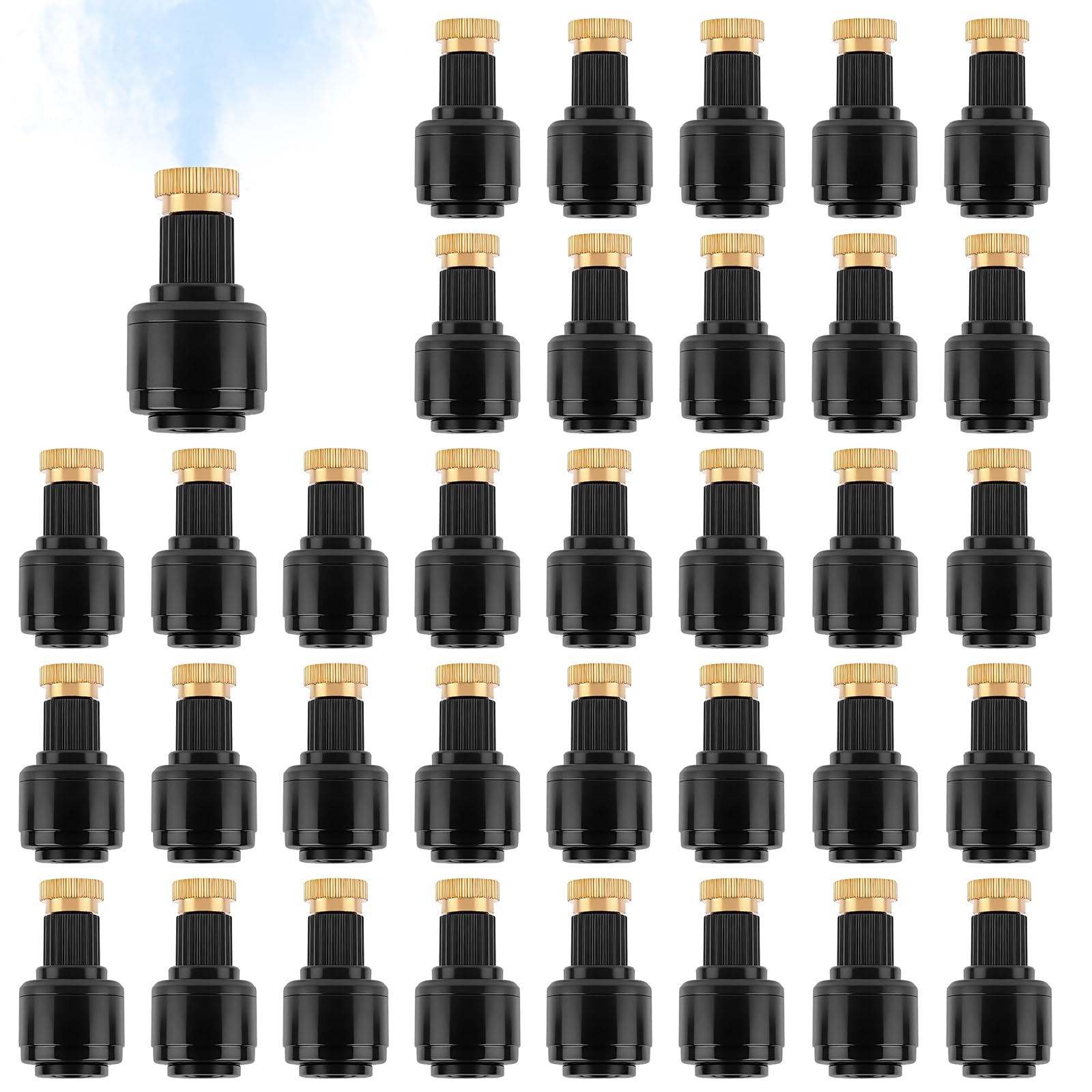 Lot de 30 buses de brumisation en laiton, raccords de brumisation à connexion rapide, pièces rafraîchissantes en cuivre pour l'été, buses de brumisation atomisantes pour pelouse, cour, jardinage, s