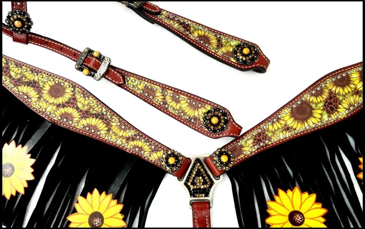 Showman Sunflower Print one Ear Headstall and Breast Collar Set. Sale