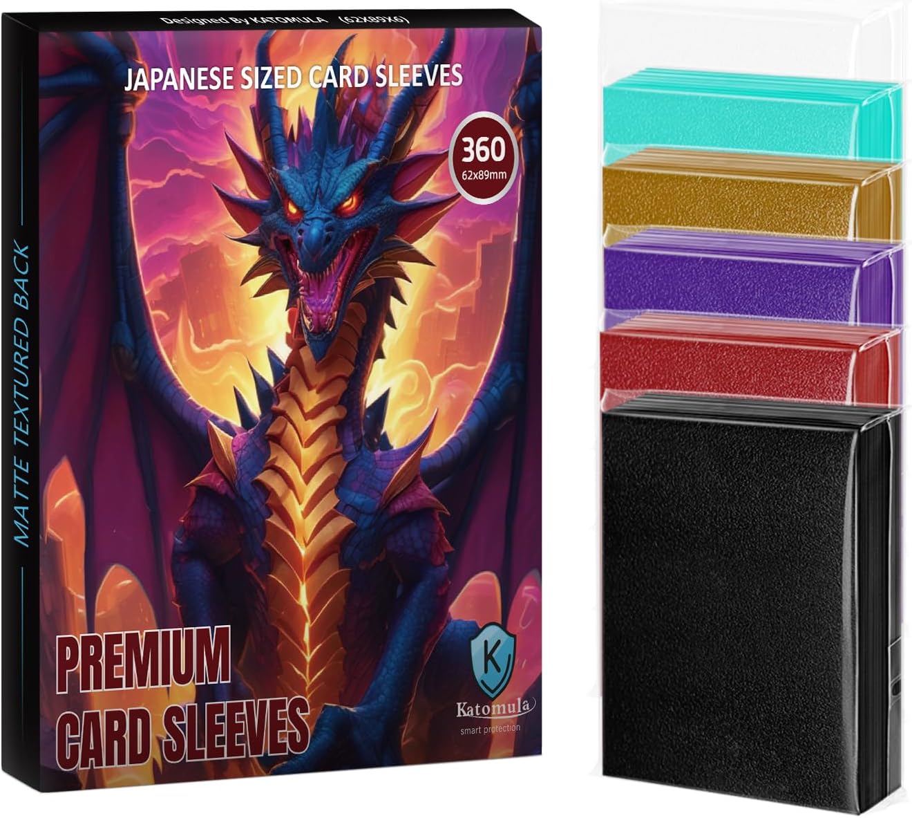 Japanese Small Size Card Sleeves for Yu-gi-oh, 360CT 6 Color, Clear Front Textured Back Trading Card Sleeves for Yu-gi-oh, Cardfight/CFVG
