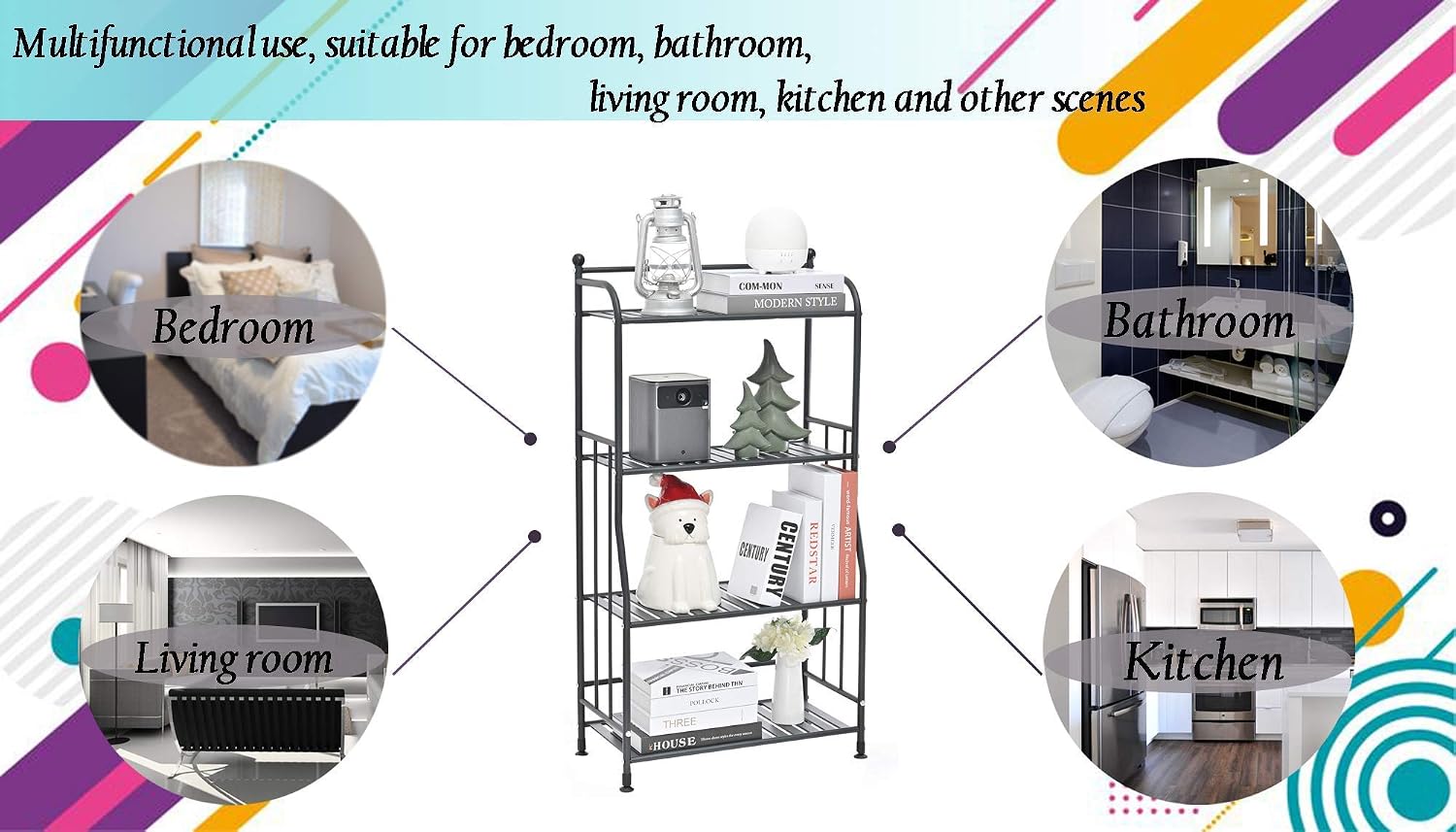 EXQ 4-Layer Metal Iron Sheet with Strong Load-Bearing Multi-Function Storage and Storage Rack Matte Black (21.85Lx11.41Wx42.12H)