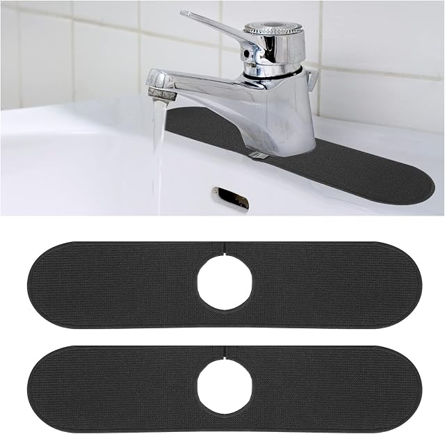 2 Pack of Faucet Absorbent Mat Wraparound Kitchen Sink Splash Guard Absorbent Mats Behind Faucet, Faucet Drip Catcher Drying Mat 46 X 10 CM Microfiber Cleaning Cloth Pads for Kitchen, Bathroom