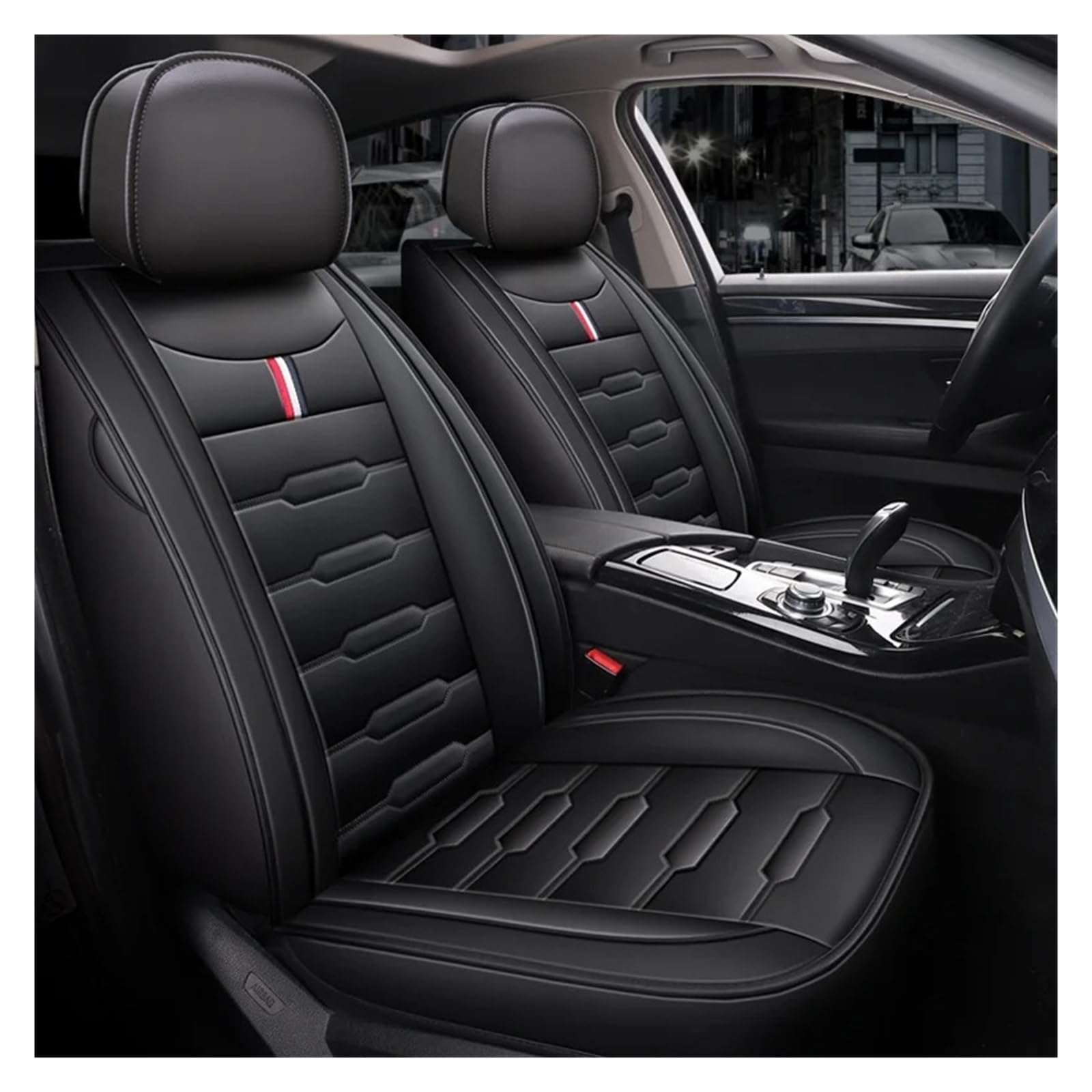 Sitzbezügesets 5-Sitzer-Universal-Autositzbezug Aus PU-Leder Komplettes Autokissen Schutzhülle Rutschfest Langlebig Für Alle Jahreszeiten Autositzbezüge(Schwarz)