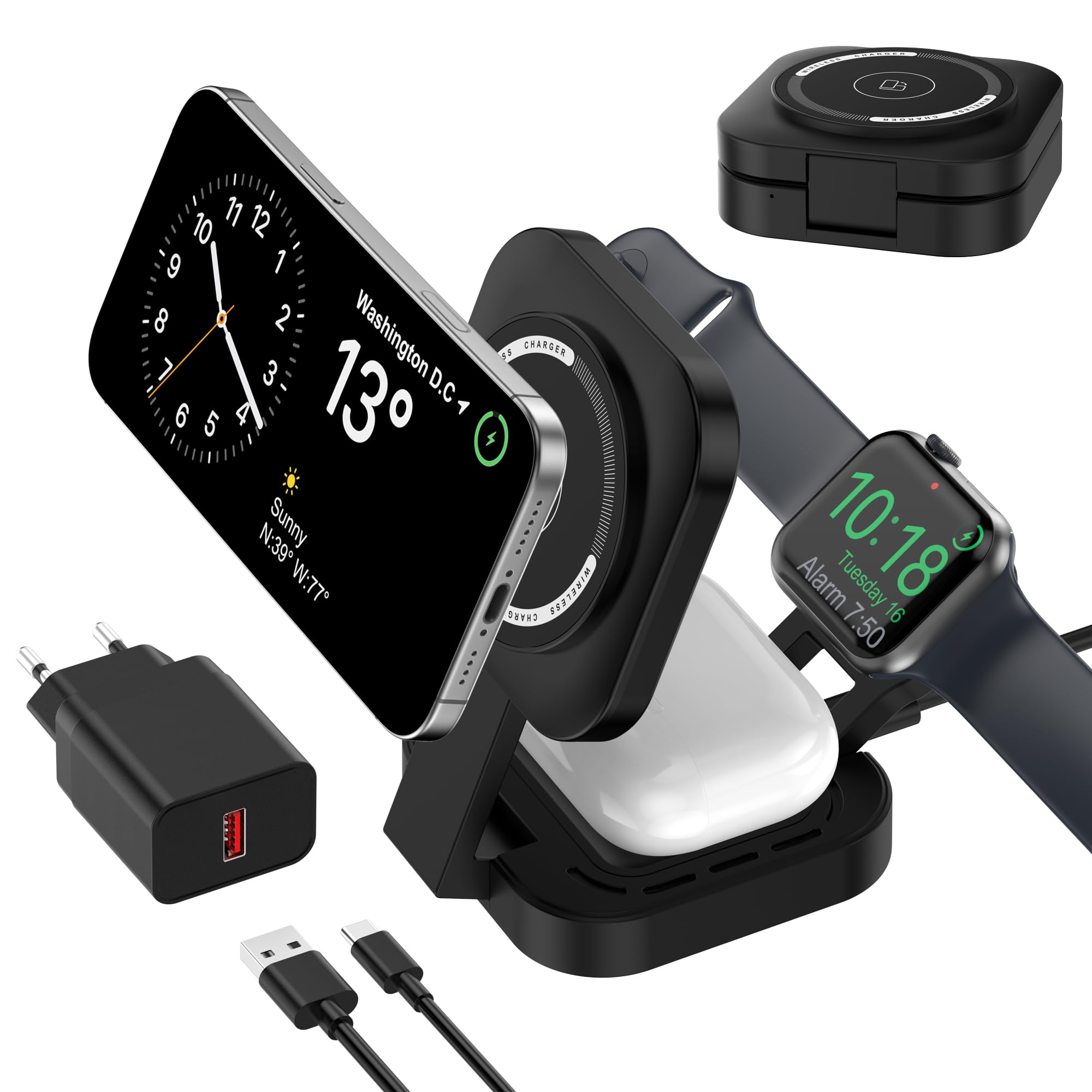 Kabelloses Ladegerät, 3 In 1 Wireless Charger Kompatibel Mit IPh.one 14