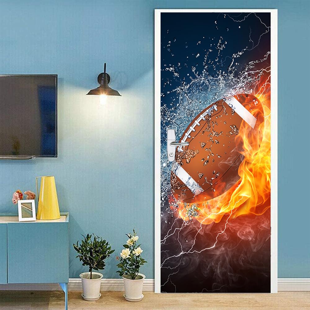 Nustila Water and Flame Door Stickers - 2 Pcs Sports Theme Door Decals Peel and Stick, Removable Decorative Vinyl Wallpaper Self Adhesive Interior